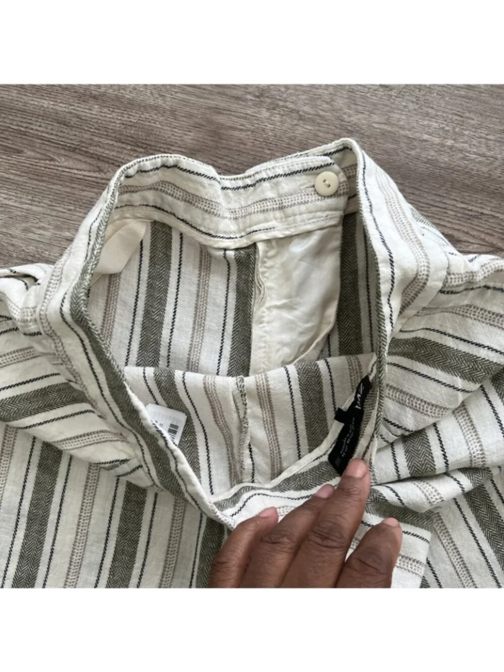 Zara Linen Blend Wide Leg Trousers Womens XS Cream Stripe High Waist Full Length